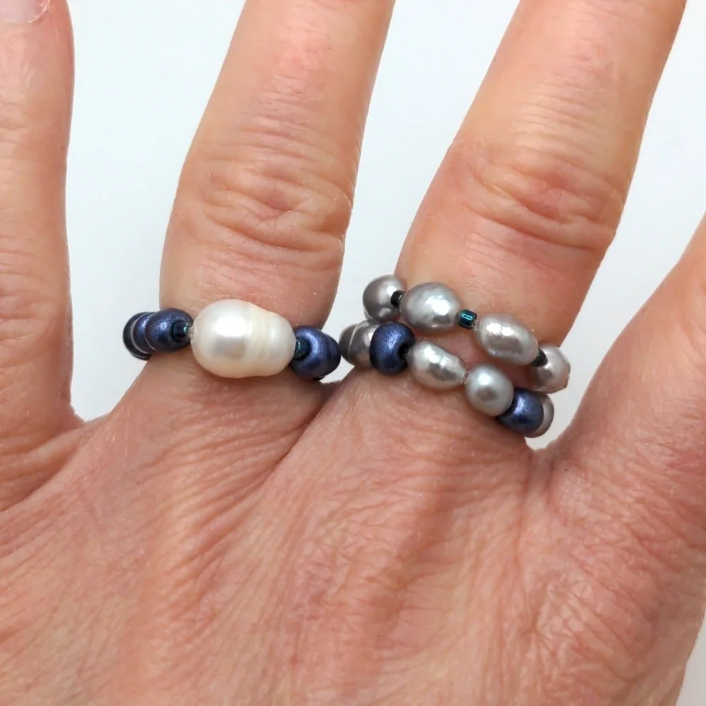 381MIDALANE Baroque Pearl Beaded Ring Set with Glass Beads
